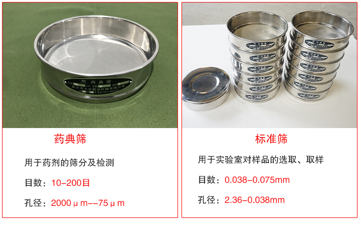 药典筛和标准筛用途不同、目数不同