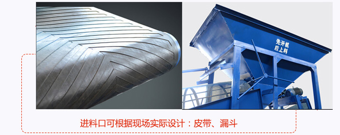 进料口可根据现场实际设计：皮带式，漏斗式