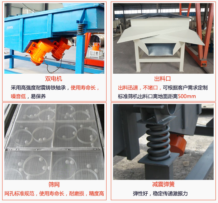 1030直線妖精视频在哪个网址播放雙電機采用高強度耐震鑄鐵軸承使用壽命長、噪音低，易保養；出料口排料迅速，不堵口，可根據客戶需求定製，標準機器出料口離地麵距離500mm;篩網網孔標準規範、使用壽命長，耐磨損、精度高；減震彈簧：彈性好，穩定傳遞激振力。
